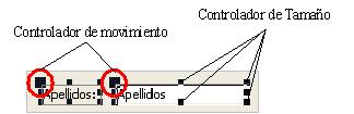Se muestra un controlador de movimiento en la esquina superior izquierda y varios controladores de tamaño los vértices de los laterales. 2.