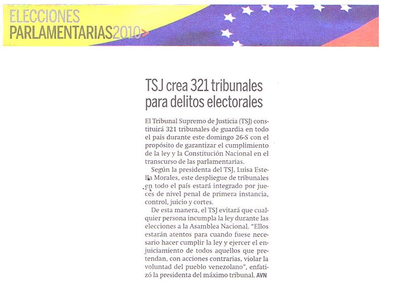 Elecciones Parlamentarias 2010 / TSJ crea 321 tribunales para
