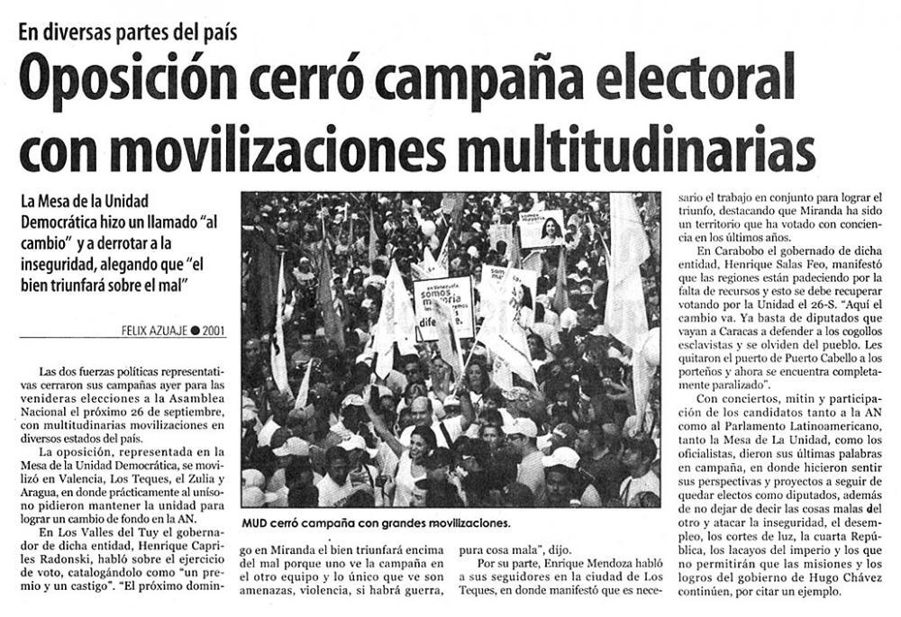 Oposición cerró campaña electoral con movilizaciones