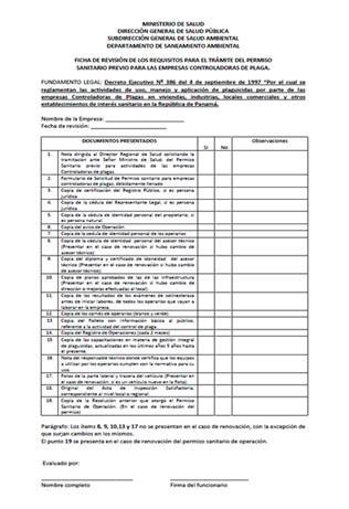 Validación de las fichas técnicas y lista de verificación para el cumplimiento del Decreto Ejecutivo 856 del 4 de agosto de 2015.