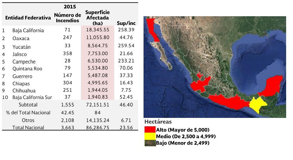Contexto Nacional Jalisco ocupa el 4 lugar en Superficie Afectada en el 2015 Fuente: