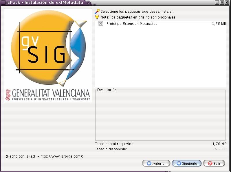 Configuración previa Extensión instalada sobre un gvsig 1.1.2.