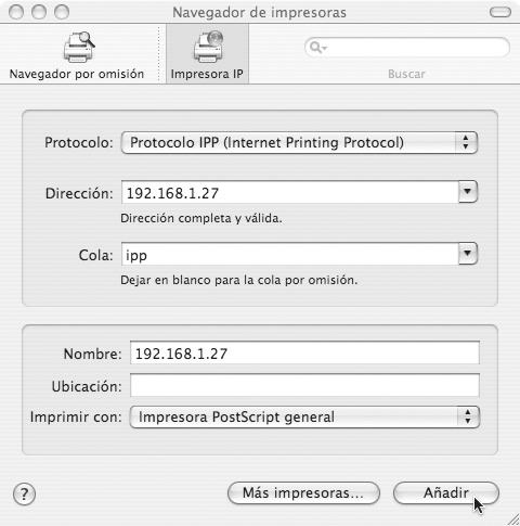 MAC OS X Impresión utilizando la función IPP La máquina puede imprimir usando la función IPP.