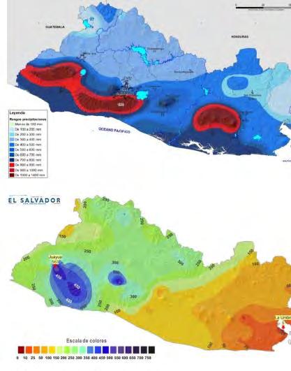 El Salvador - Eventos extremos Eventos con precipitación superior a 100 mm en 24 horas y de 350 mm en 72 horas son más frecuentes