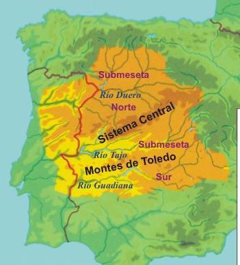 LA MESETA CENTRAL Y SUS MONTAÑAS -Ocupa el centro de la península (España) - Altitud (altura) de 650 m. El Sistema Central.