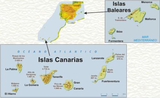 EL RELIEVE DE LOS ARCHIPIELAGOS Las Islas Baleares En el Mar Mediterráneo -Sierra de Tramontana Las Islas Canarias