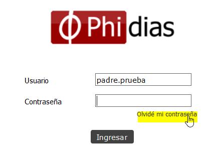 Ingrese el correo asociado a su usuario en Phidias y de clic en el