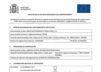 11. Certificación EEM (UE) Desde julio de 2016 Erion