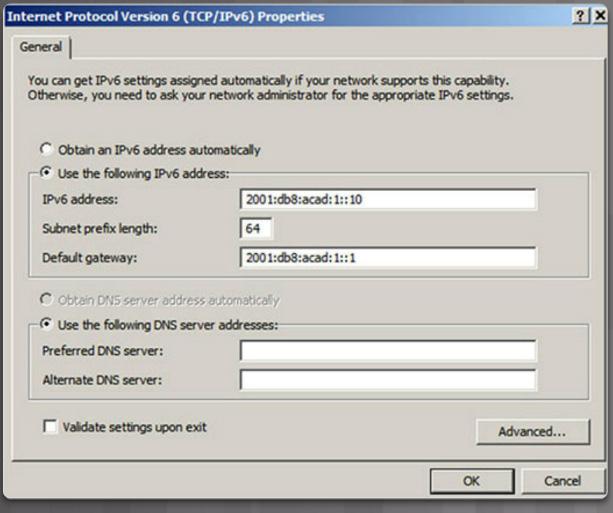 Direcciones de unidifusión IPv6 Configuración estática de una dirección de unidifusión global (configuración) Configuración de host: Configurar la dirección IPv6 en un host de forma manual es similar