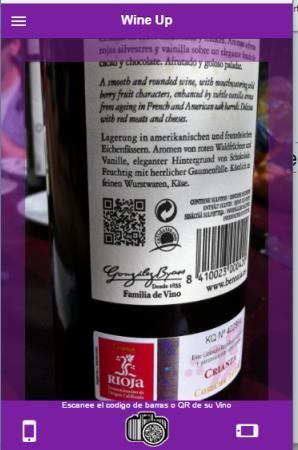 ESCANEAR VINO Una de las utilidades y herramientas que WineApp te ofrece es la de escanear vinos mediante el código de barras y código QR único de cada vino, esta novedosa herramienta