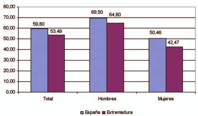 CONSEJO ECONÓMICO Y SOCIAL DE EXTREMADURA En conjunto se aprecia una mejoría en cuanto a la incorporación de las mujeres al mercado de trabajo, pero esa mejoría es insuficiente en Extremadura, pues