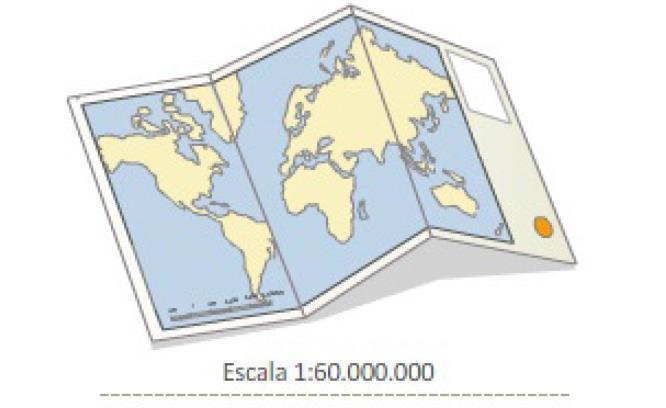 terreno (denominador) de modo directo entre unidades del sistema; así la escala 1:60.000.000 o 1/60.