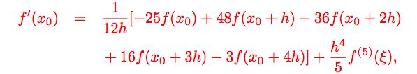 Aproximación de derivada de 5 puntos Análogamente, si derivamos las expresiones usando el polinomio de