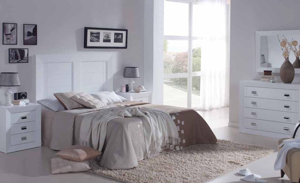 Dormitorio en ecomadera lisa, con tapas contrastadas en tono madera: