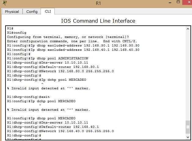Dns-server 10.10.10.11 Default-router 192.168.40.1 Network 192.168.40.0 255.255.255.0 Ilustración 19. IOS Command Line Interface. Implementar DHCP EN EL ROUTER R1 10.