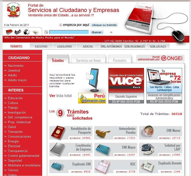ADMINISTRAMOS EL Portal de Servicios al Ciudadano y Empresas www.tramites.gob.pe 36518 TRÁMITES PUBLICADOS DE 371 ENTIDADES.