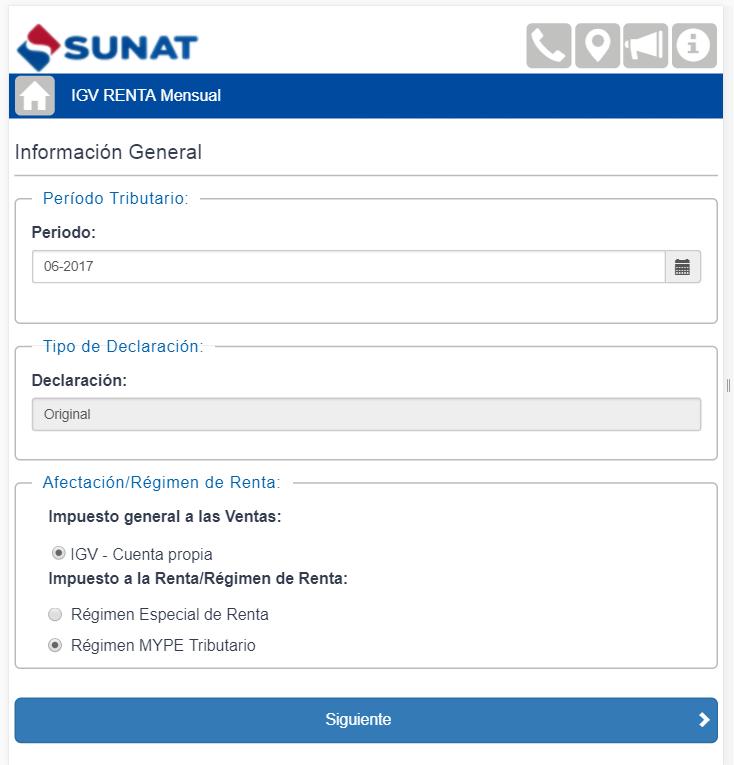 Declara Fácil APP SUNAT Información General En la sección Información general el sistema