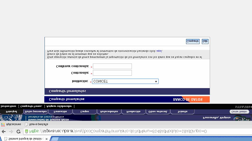 4- Compartir Formulario SIGEVA UBA a CONICET Aparecerá la siguiente pantalla donde deberá seleccionar en Institución CONICET y