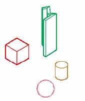 Los objetos ráster y OLE, y los tipos y grosores de línea están visibles. Estructura alámbrica 3D.  Oculto 3D.