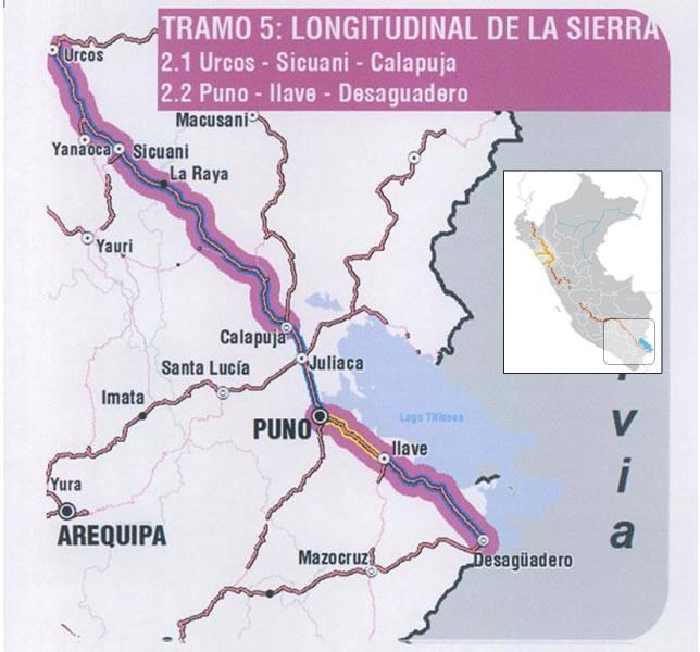 LONGITUDINAL DE LA SIERRA TRAMO 5 NO CONVOCADO Ubicación: Cusco, Apurímac y Puno. Ciudades que comprende: Urcos, Combapata, Sicuani, Calapuja - Puno, Ilave y Desaguadero.