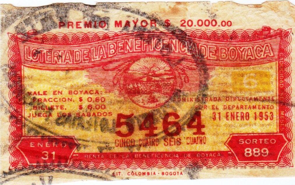 Lotería de Beneficencia de Boyacá, 1953 Lotería de la Beneficencia del