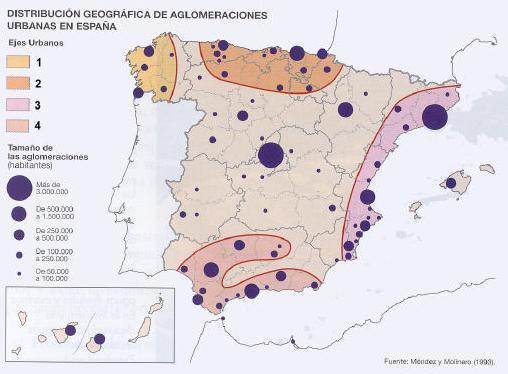 Práctica 2 El mapa representa la distribución geográfica de las aglomeraciones urbanas en España.
