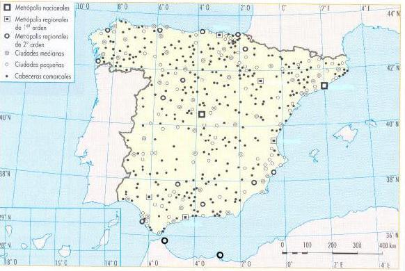 Práctica 3 El mapa muestra el sistema de ciudades de España.