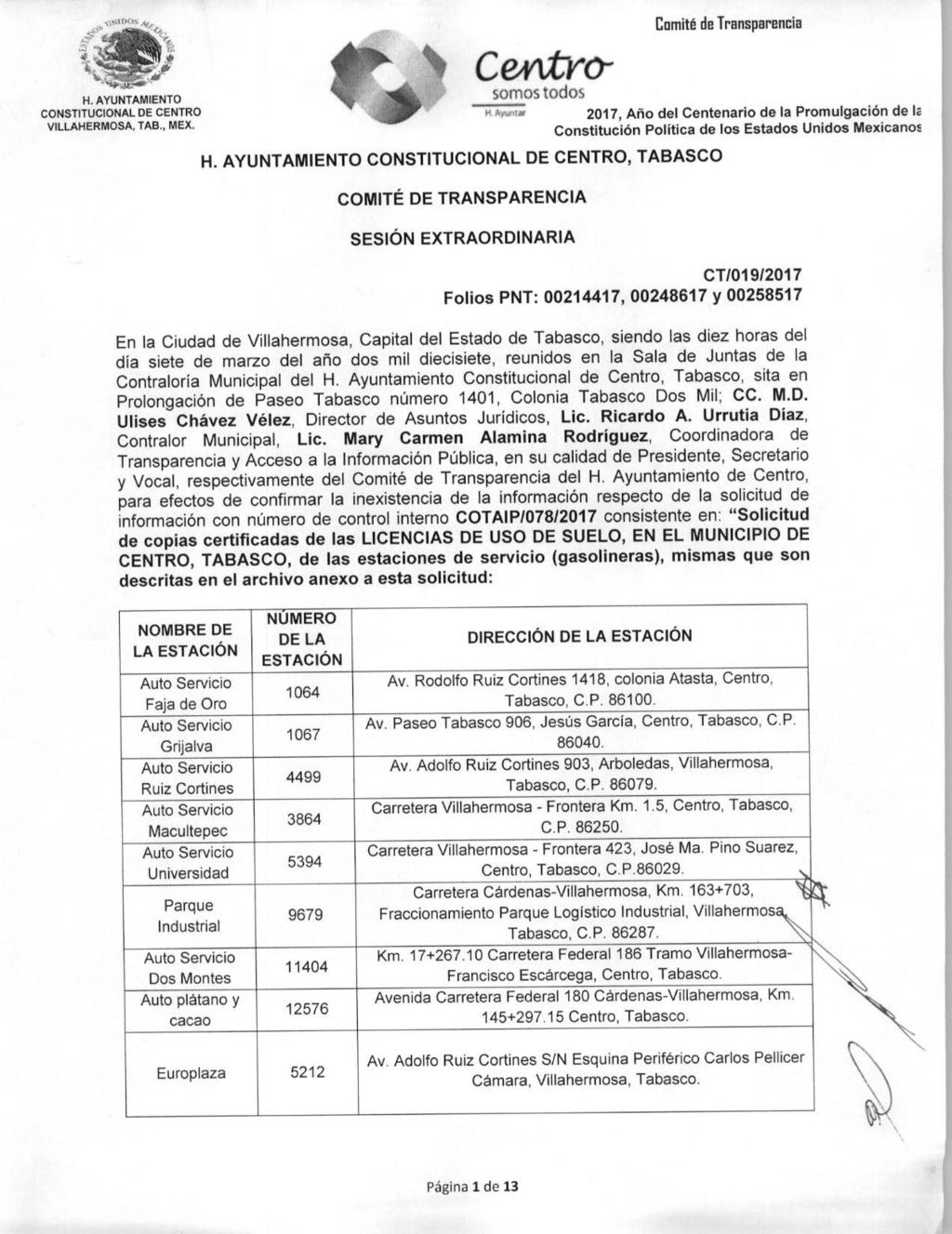 h*c^ 2^<, Comité de Transparencia constitucional de centro 2017, Año del Centenario de la Promulgación de Ie villahermosa, tab., mex.
