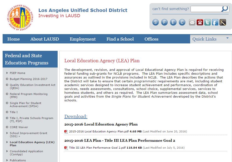 Plan como Dependencia Educativa Local (LEA, por sus siglas en inglés) del LAUSD A todos los distritos