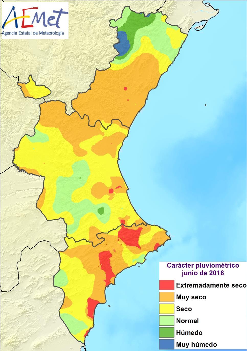 En un 4% del territorio, situado en áreas del litoral de Alicante, junio ha sido extremadamente seco, el más seco de los de la serie de