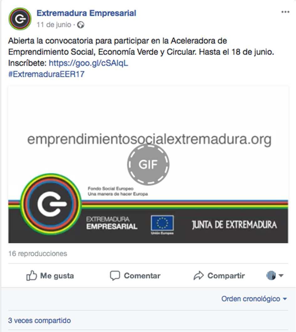 - Difusión en redes sociales de la página web de Extremadura Empresarial y realización de
