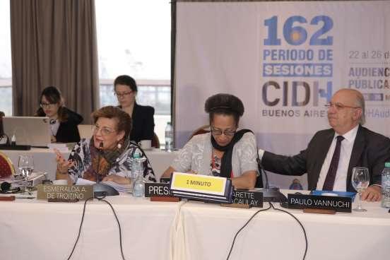 Comisionados Esmeralda Arosemena, May Macaulay y Paulo Vannuchi / Créditos: Comisión Interamericana de Derechos Humanos Mayor información: