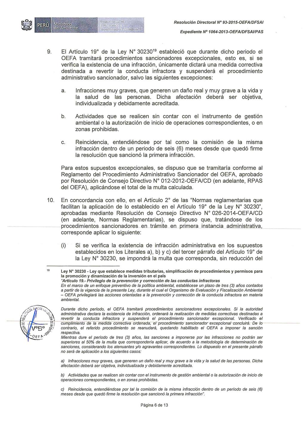 Resolución Directora/ W 93-2015-0EFAIDFSAI Expediente N 1064-2013-0EFA/DFSA//PAS 9.