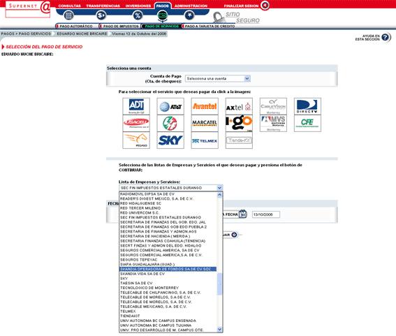Banca electrónica con Santander www.santander.com.mx y digite su código de cliente y NIP.