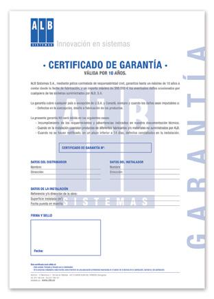 Certificado de garantía ALB Certificado del