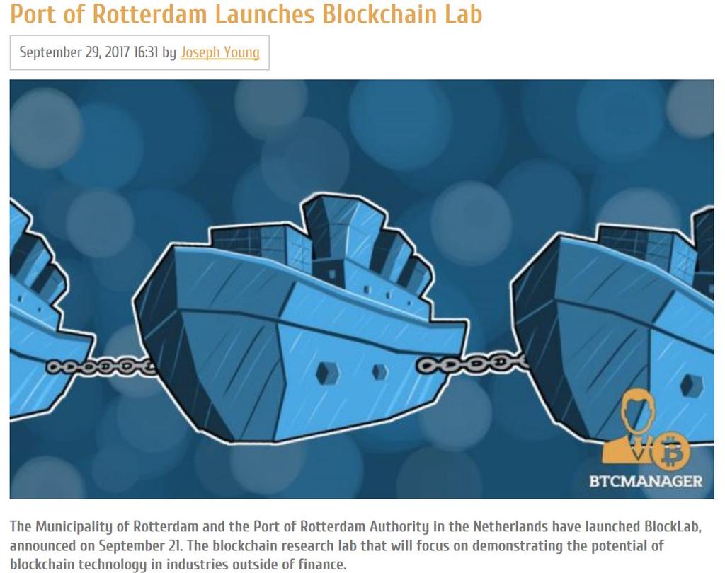 Blockchain satisface la logística portuaria: Port of Rotterdam BlockLab Transacciones sin intermediario.
