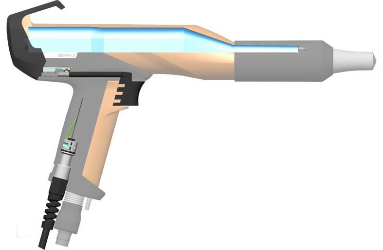 Principio de funcionamiento Generación de alta tensión La unidad de control de pistola suministra un bajo voltaje de alta frecuencia de aprox. 10 V efectivos.