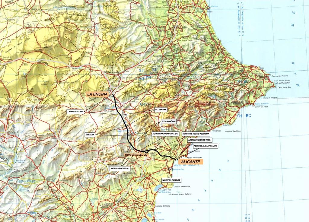 Trayecto La Encina - Alicante Longitud: 60 Km Incluye Estaciones de Villena y Alicante. 10 Tramos.