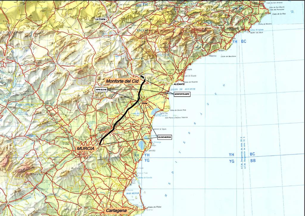 Trayecto Monforte del Cid Murcia Longitud: 61 Km Incluye Estaciones de Elche y Murcia. 9 Tramos.