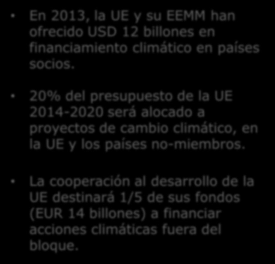 3. FINANCIEMIENTO POR EL CLIMA En 2013, la UE y su EEMM han ofrecido USD 12 billones en