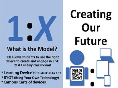 Qué es el modelo? 1:X le permite a los estudiantes usar el equipo correcto para crear y participar en los salones de clases del siglo 21 de LISD!