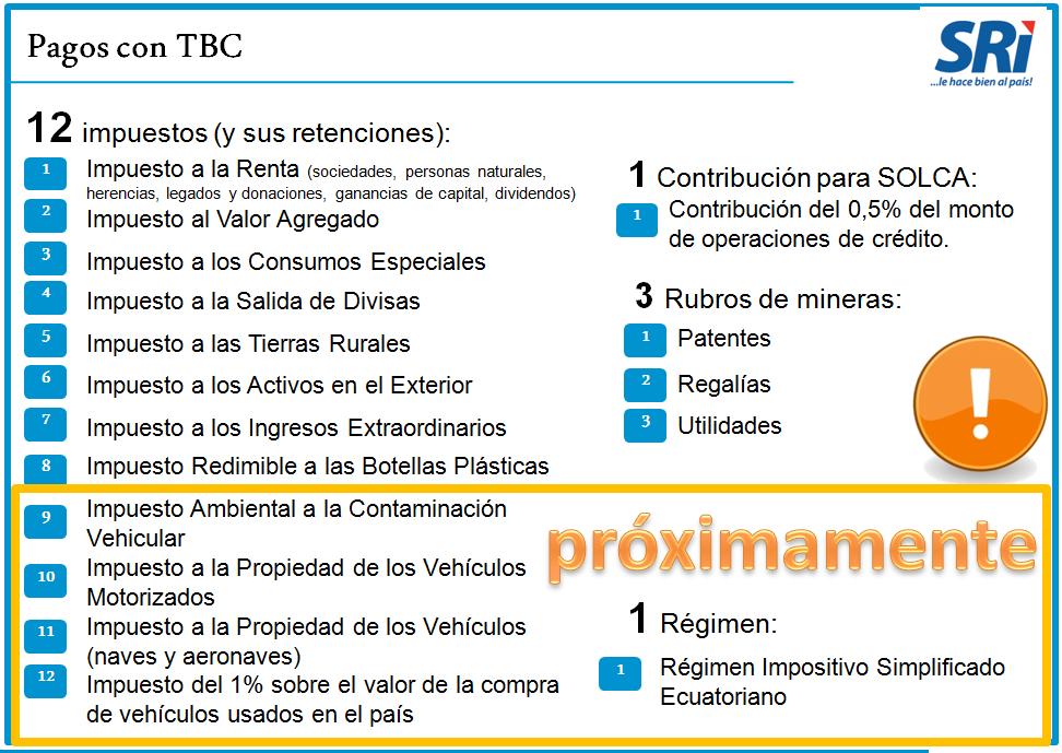 Con TBC puede cancelar obligaciones tributarias y fiscales: 3.