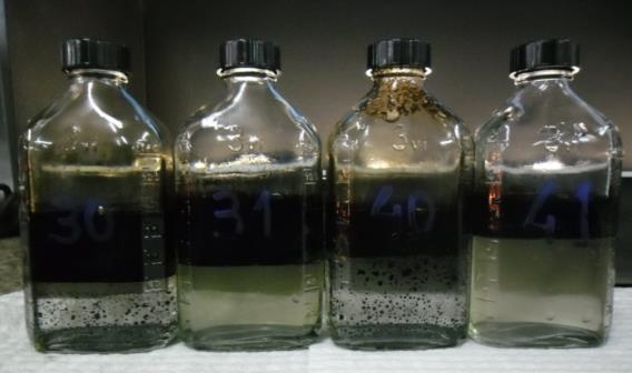 130 Tabla XIII: Resultados de pruebas de compatiblidad (30) Mezcla de agua de sistema contraincendio PBH con pozo PRS08 (T) sin química.