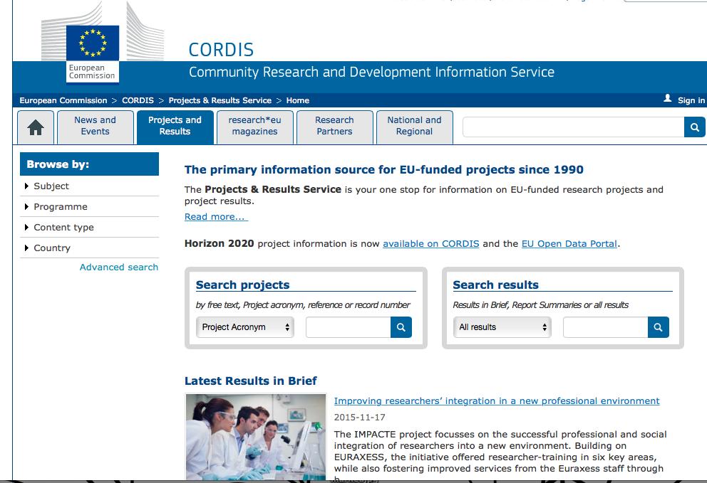 Portal en línea CORDIS
