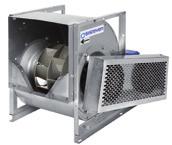 CADT-RE: Unidades de ventilación con turbina de álabes hacia atrás, aisladas acústicamente, equipadas con ventiladores de la serie DT-RE, sobre amortiguadores de goma Ventilador: Envolvente en chapa