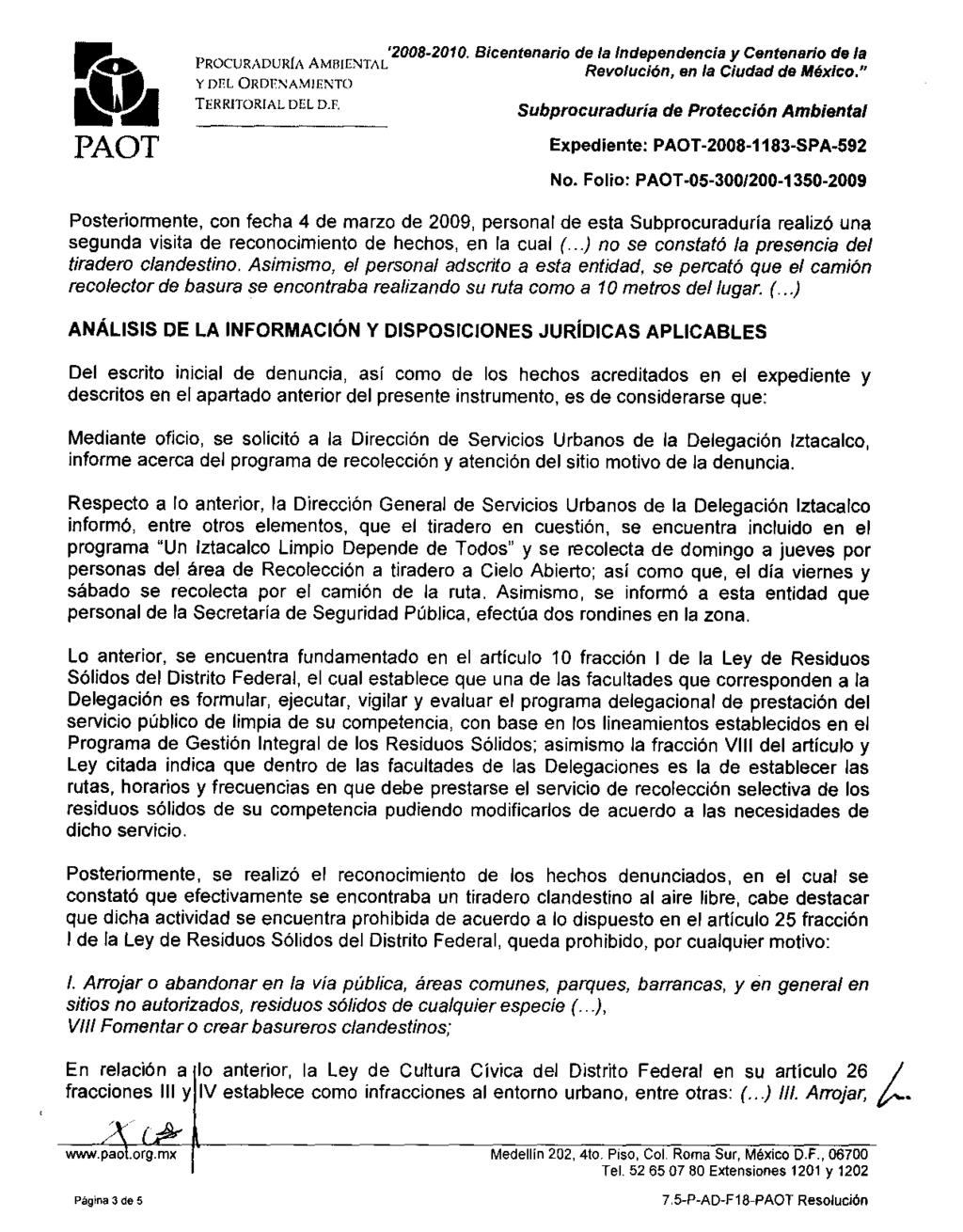 lir4» LA PROCURADURfA ANIFIENTAL'2008-2010. Y DEL ORDFNAM/ENTO TERRITORIAL DEL D.F. No.