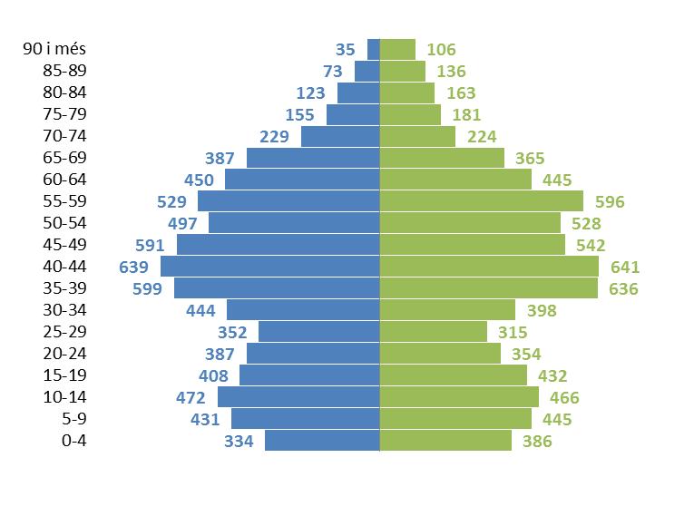 Figura 5. Piràmide d edats de la població 2016.