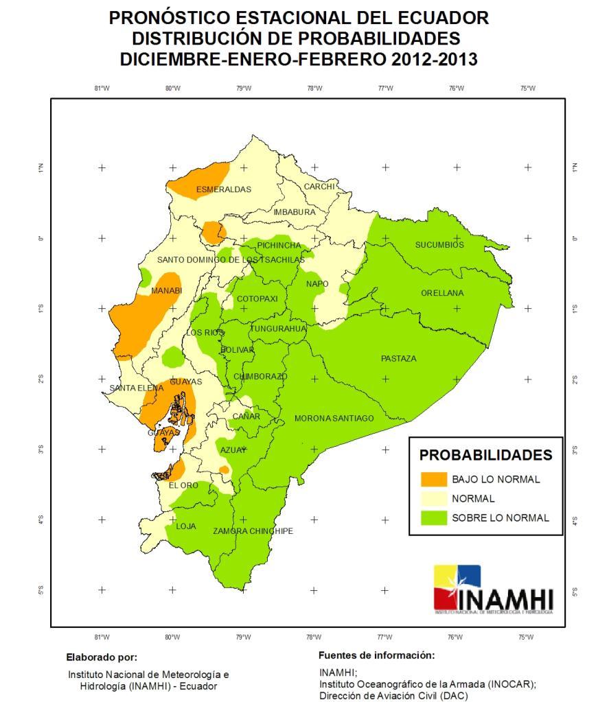 MODELO ESTADÍSTICO Y CLIMATOLOGÍA PRONÓSTICO TRIMESTRAL (SON (DEF 2012) DE PRECIPITACIÓN Para el trimestre diciembre 2012