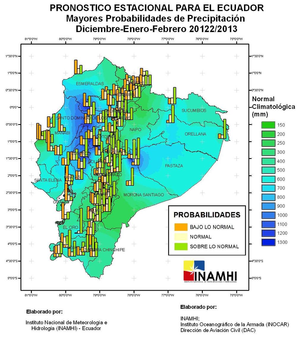 Esmeraldas, centro-sur de Manabí y sur del Guayas, precipitaciones sobre la normal en la provincia de Los Ríos, centro-sur