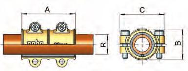 Abrazaderas de reparación TIPO RD Para impermeabilizar fisuras y poros Para tubos de cobre: DIN EN 1057 También apto para tuberías de acero inoxidable, en caso que el diámetro exterior del tubo de